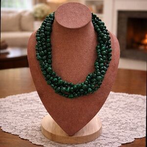 Elegant Green Malachite Multi-Strand Beaded Necklace